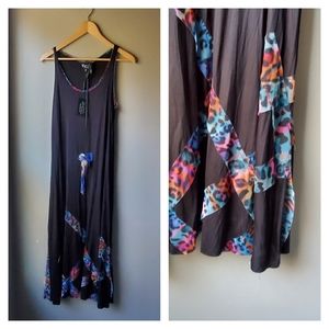 NWT Angel Womens Jersey Knit Leopard Mesh Applique Maxi Dress Black Size XL